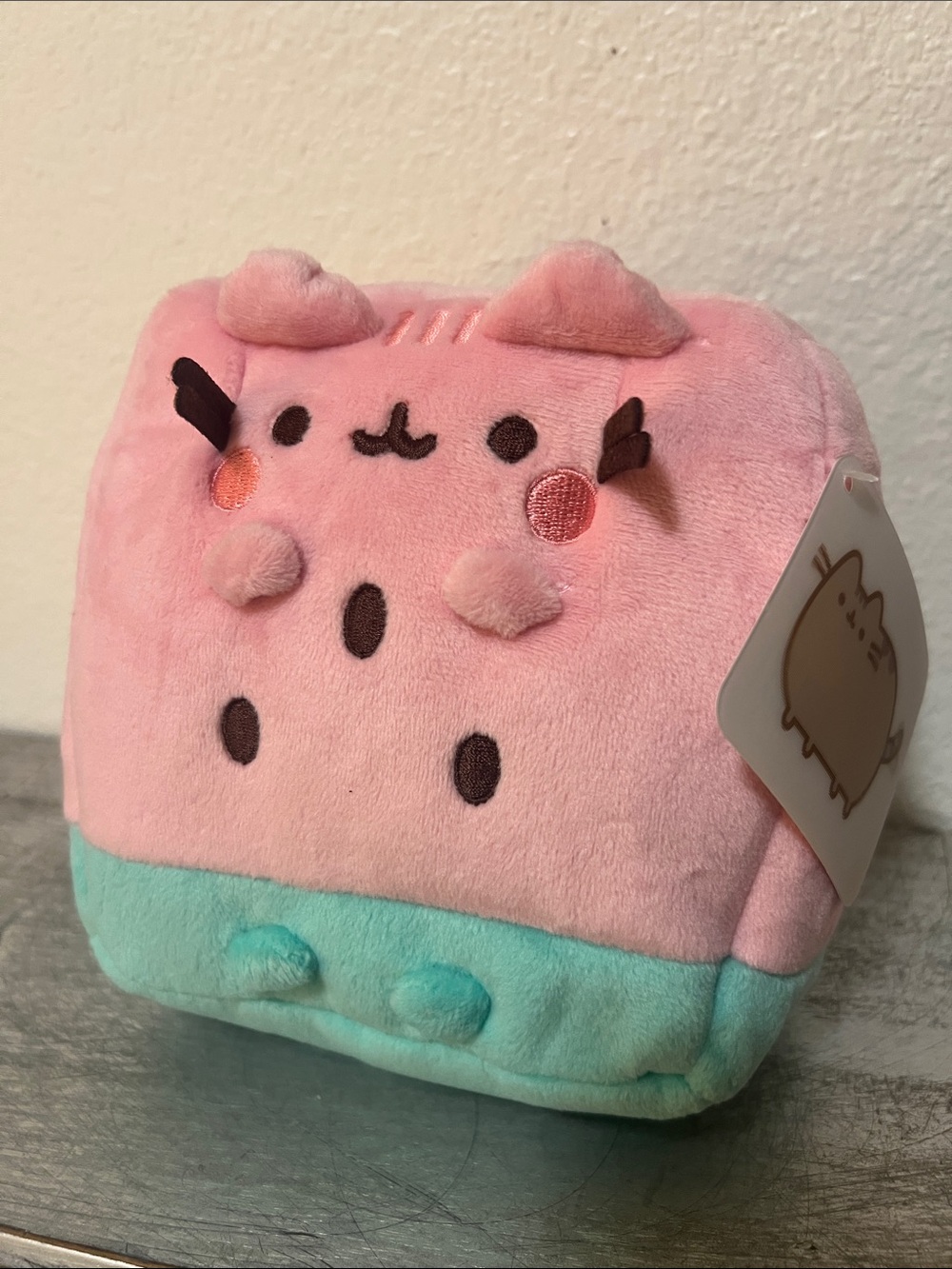 Pink and Mint Plush Cat Pusheen Toy - Cute Soft Plush Toy Watermelon 🍉